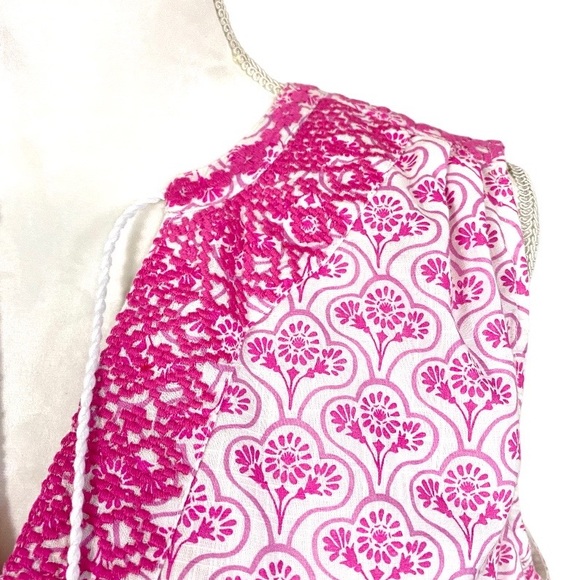 Joules Pink Daisy Foulard Oriella Dress Size US 12 sleeveless embroidered Boho - Picture 7 of 13